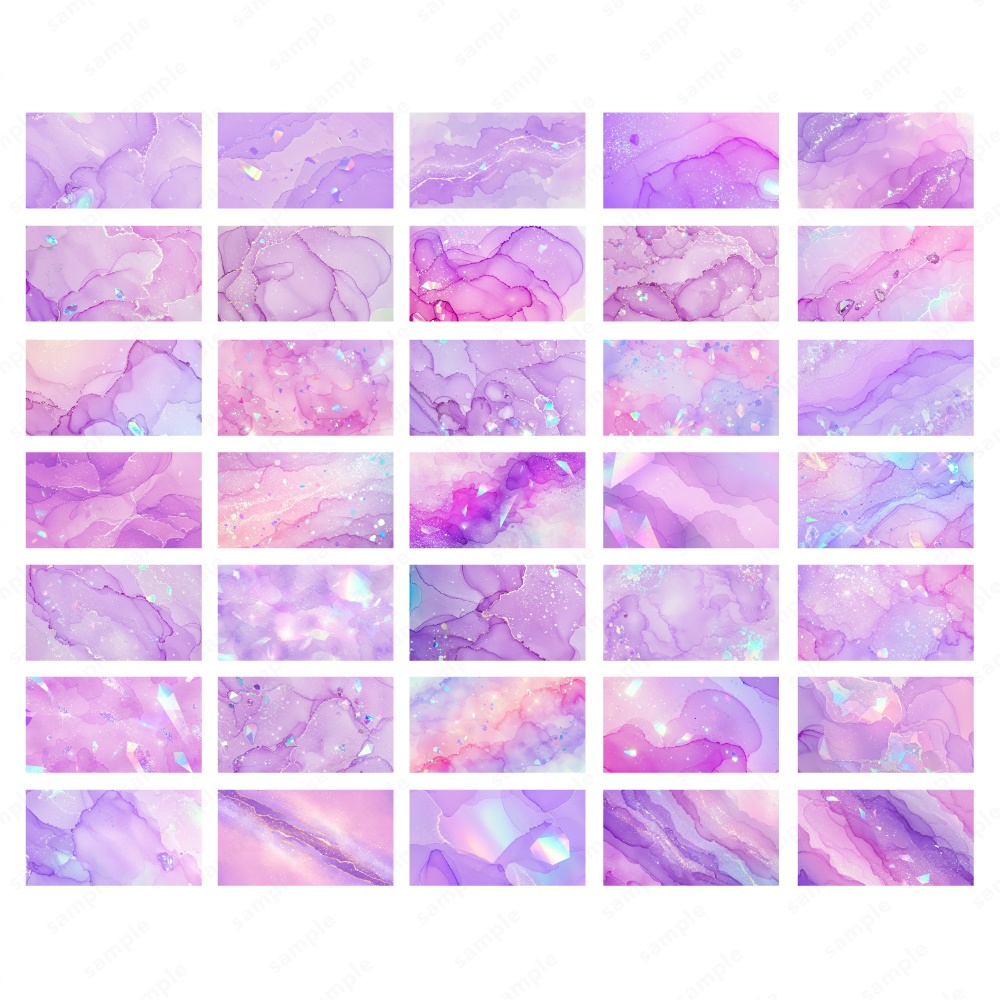 【背景素材】パープルのキラキラ宝石と水彩インクのテクスチャ100枚セット