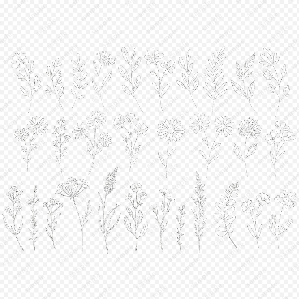 【透過素材】ボタニカルな草花のラインアート素材120パターン
