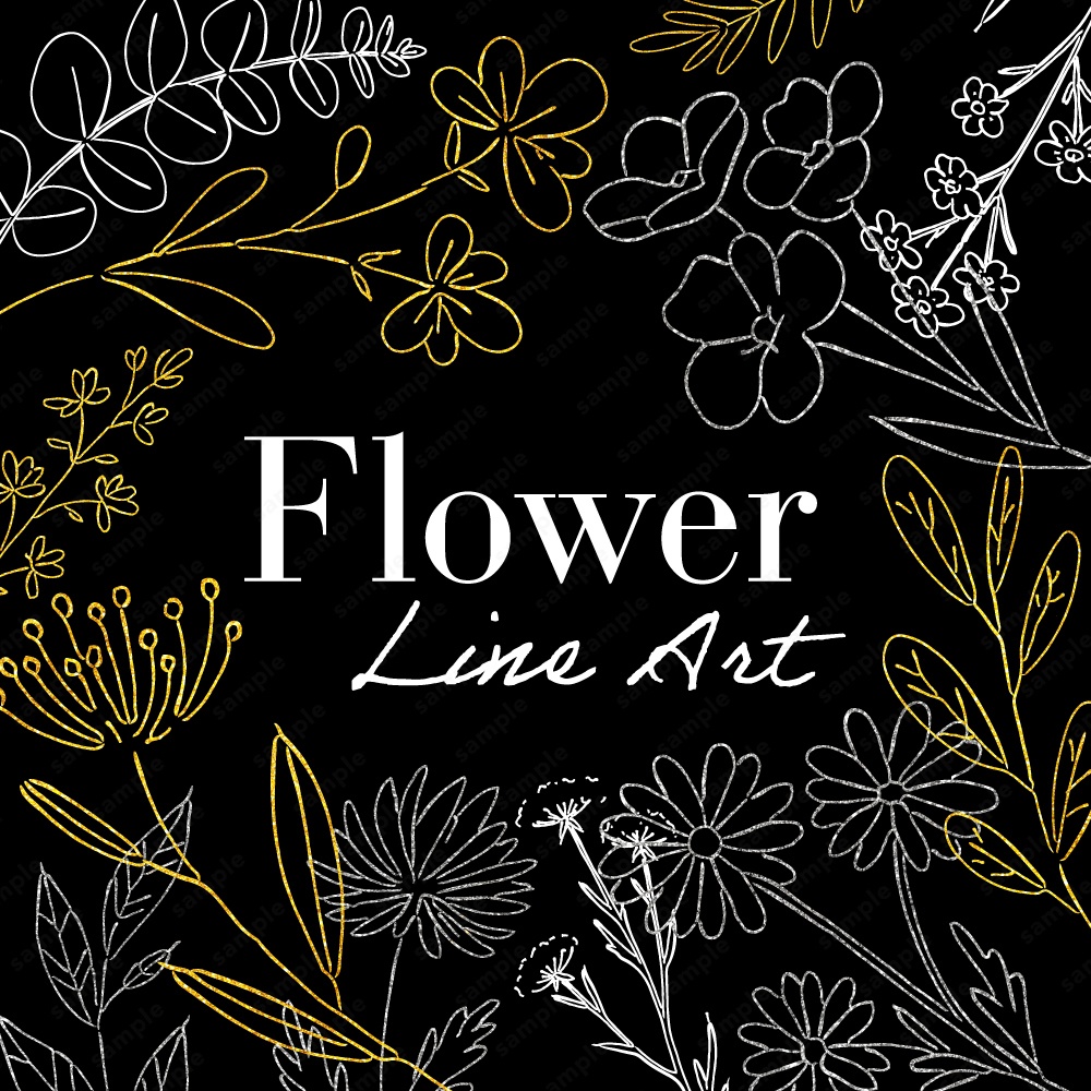 【透過素材】ボタニカルな草花のラインアート素材120パターン