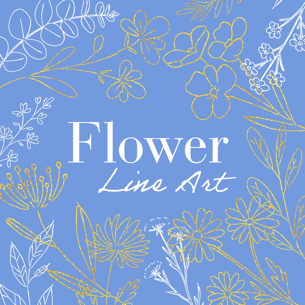 【透過素材】ボタニカルな草花のラインアート素材120パターン