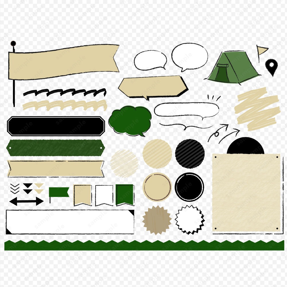 アウトドアのおしゃれなあしらいデザインセット グリーン / ベージュ