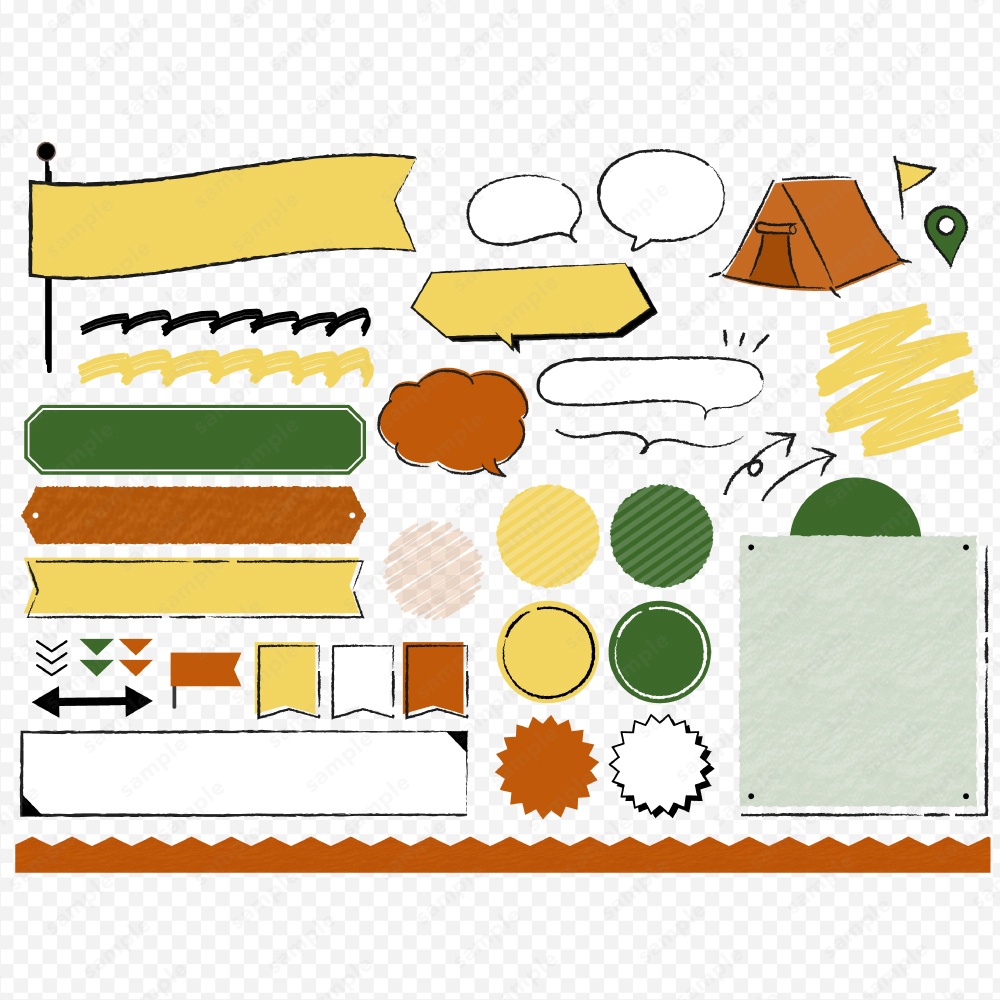 アウトドアのおしゃれなあしらいデザインセット レッド / イエロー / グリーン