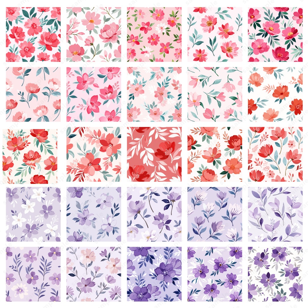 【背景/パターン柄素材】ボタニカル×おしゃれな水彩花柄背景100枚セット