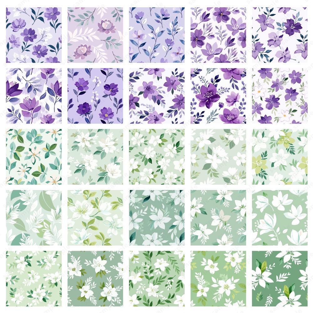 【背景/パターン柄素材】ボタニカル×おしゃれな水彩花柄背景100枚セット