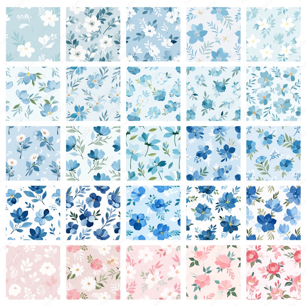【背景/パターン柄素材】ボタニカル×おしゃれな水彩花柄背景100枚セット