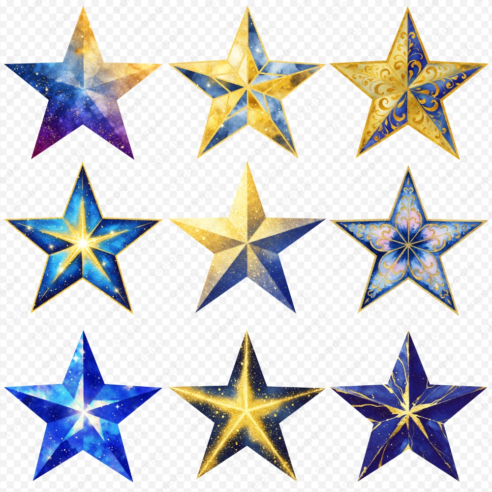 【透過素材】キラキラ幻想的な星のイラスト / PNG素材100点セット