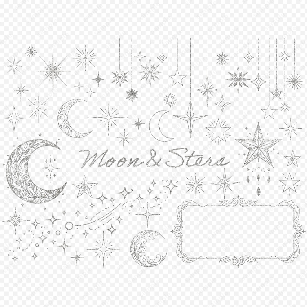 月と星の幻想的なデザインあしらいイラスト / 4色セット