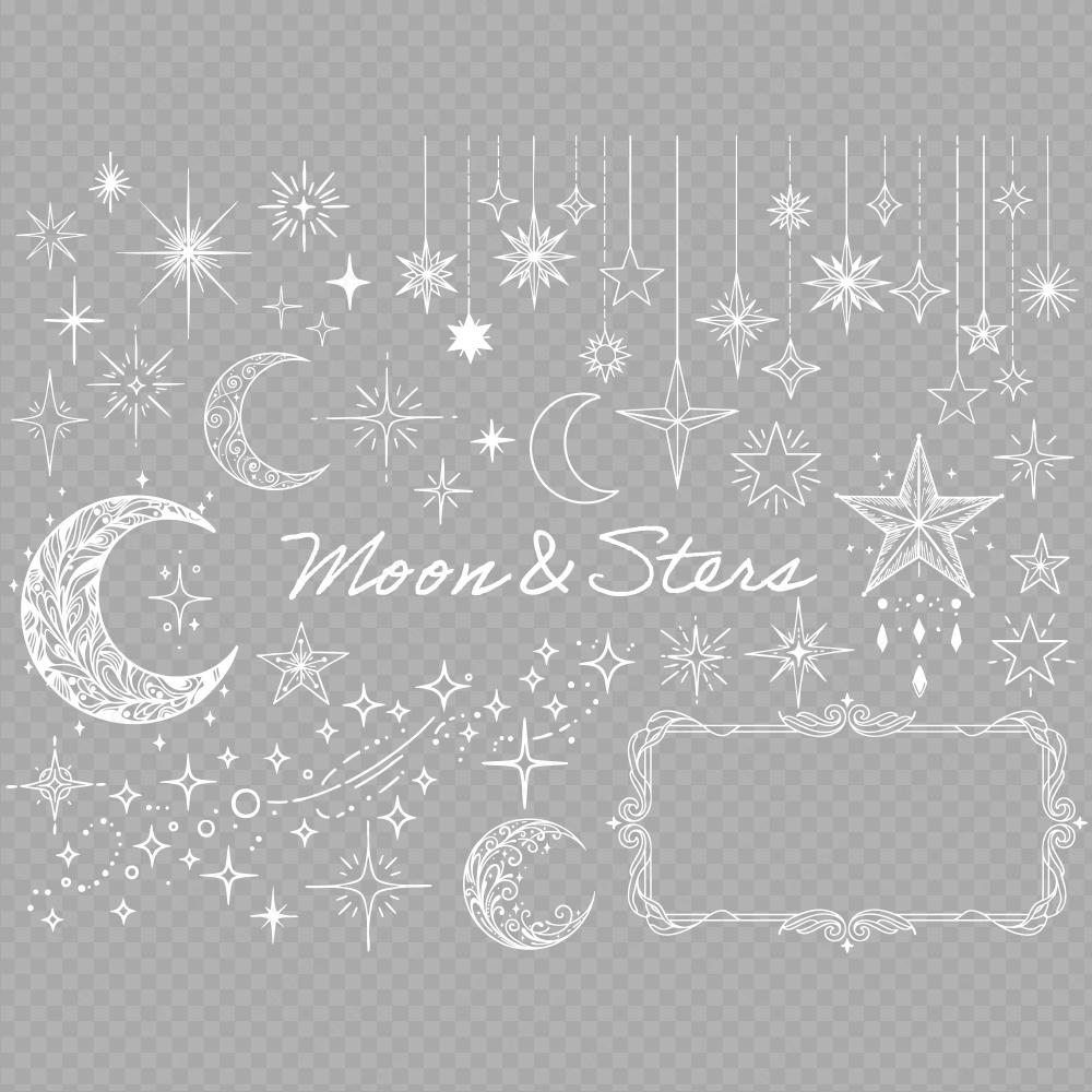 月と星の幻想的なデザインあしらいイラスト / 4色セット