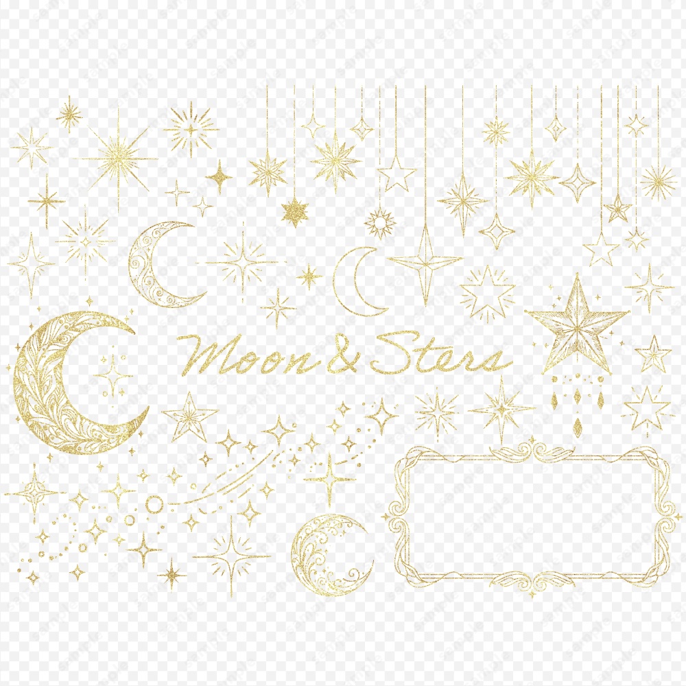 月と星の幻想的なデザインあしらいイラスト / 4色セット