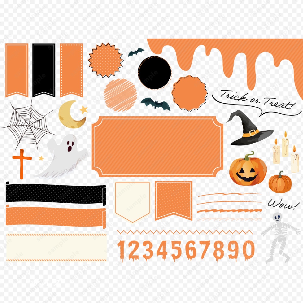 ハロウィンのデザインフレームイラストセット オレンジ / ブラック