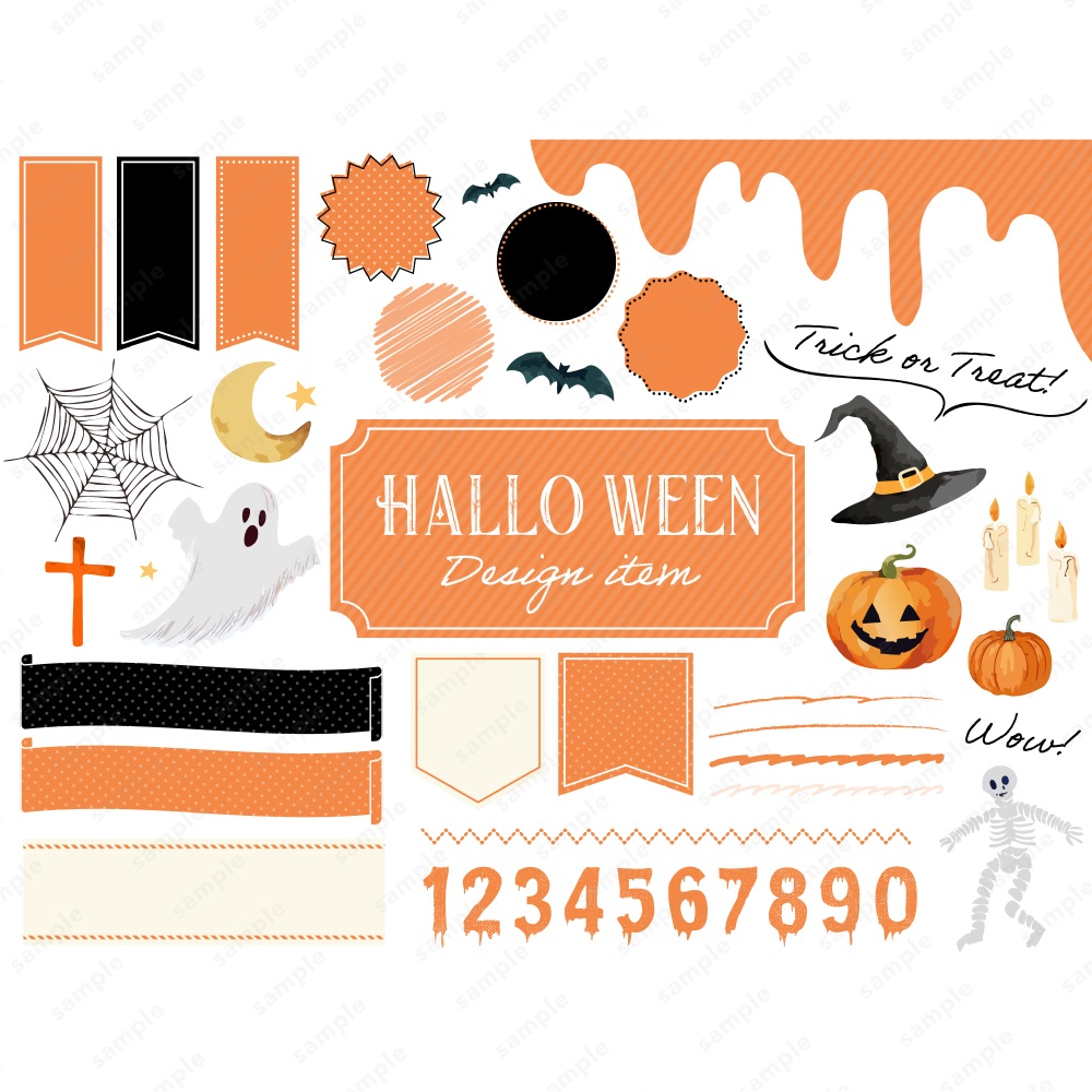 ハロウィンのデザインフレームイラストセット オレンジ / ブラック