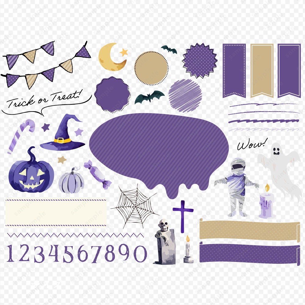 ハロウィンのデザインフレームイラストセット パープル / ベージュ