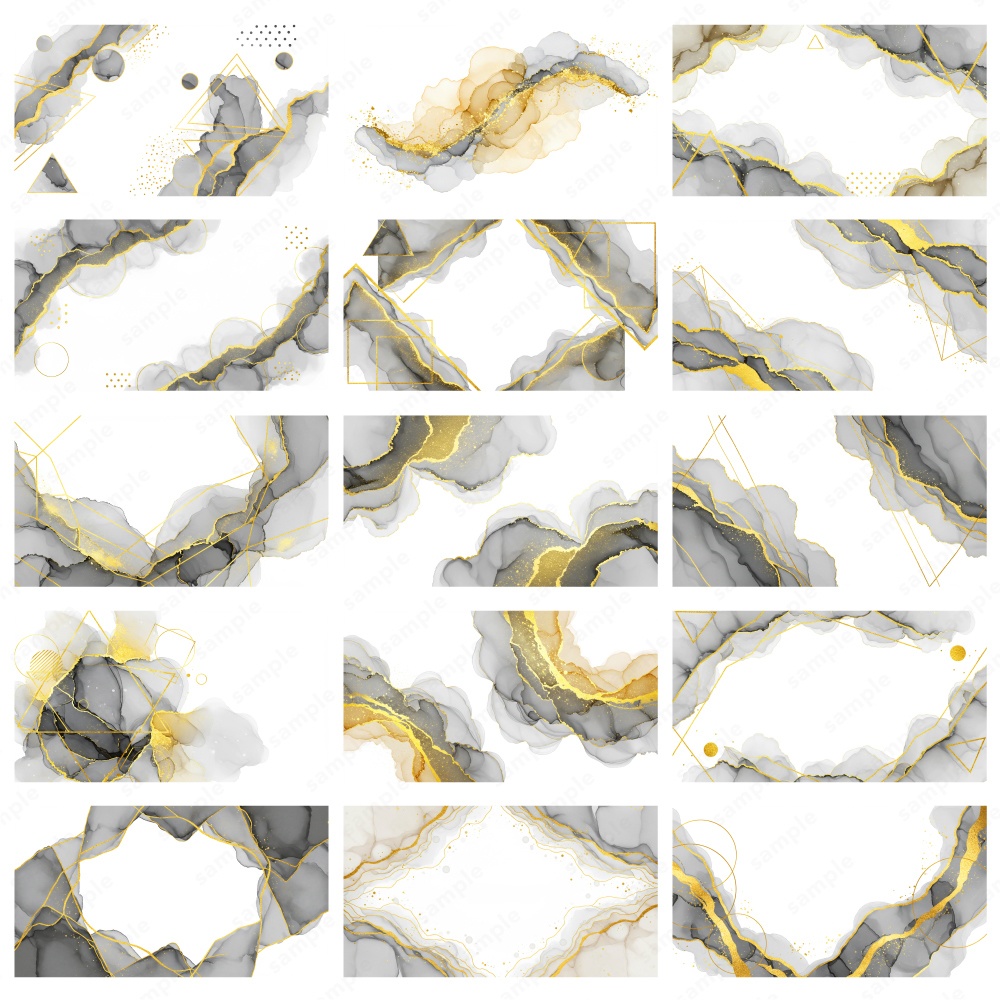 【背景素材】ブラックのアルコールインクとゴールドのテクスチャ50枚セット