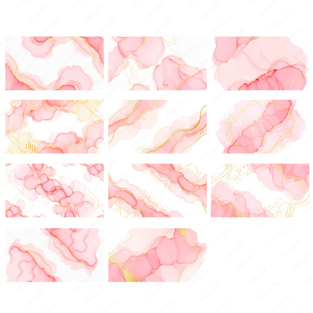 【背景素材】ピンクのアルコールインクとゴールドのテクスチャ50枚セット