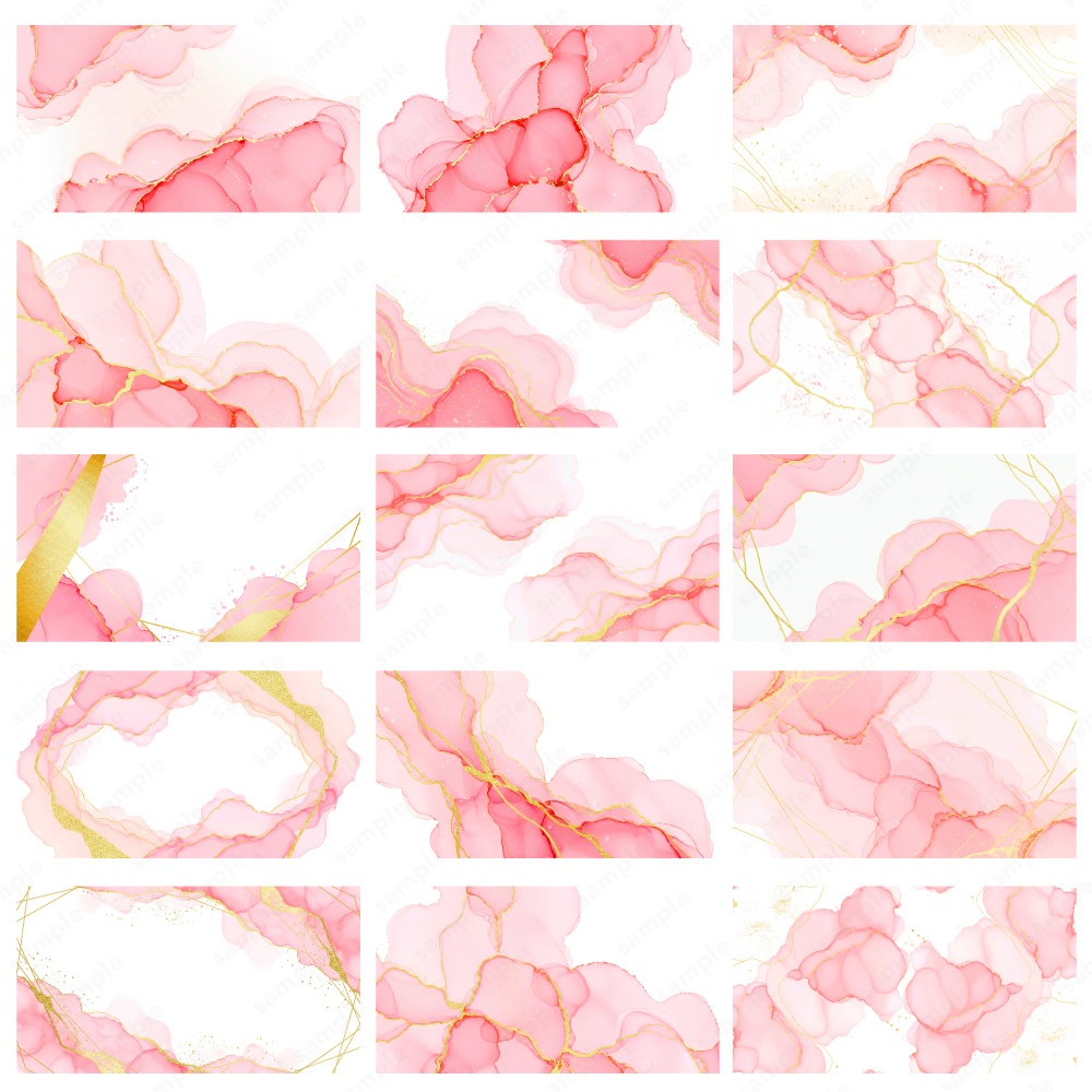 【背景素材】ピンクのアルコールインクとゴールドのテクスチャ50枚セット