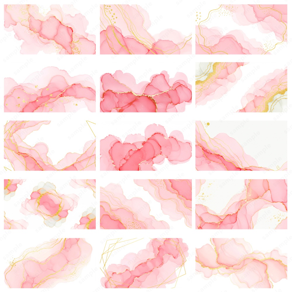 【背景素材】ピンクのアルコールインクとゴールドのテクスチャ50枚セット