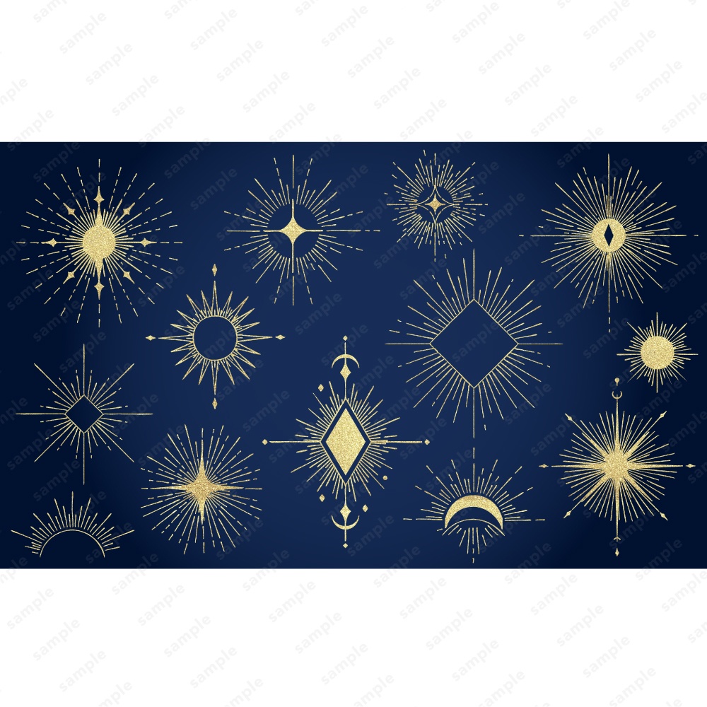 神秘的なサンバーストのおしゃれなラインアート100パターン / 4色セット