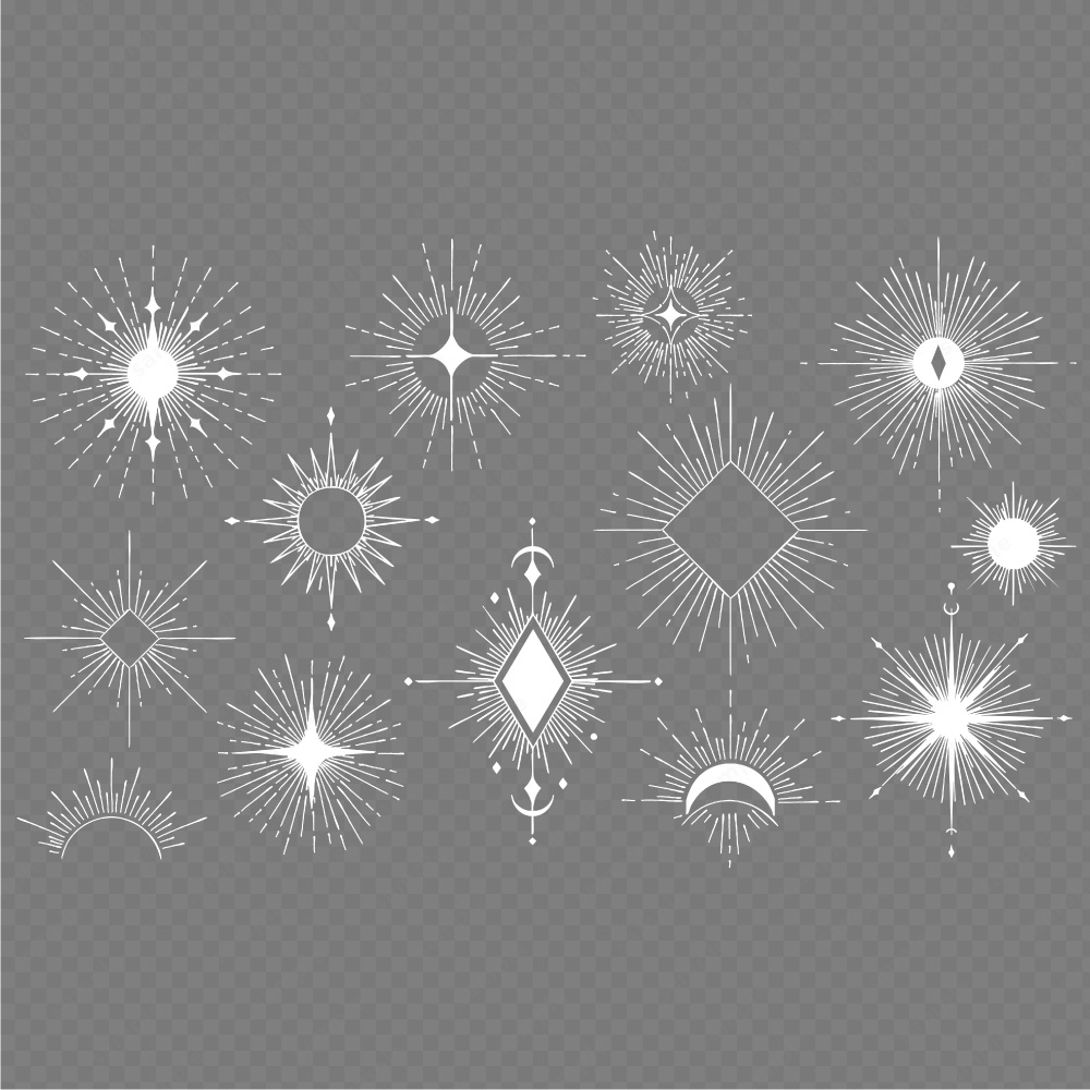 神秘的なサンバーストのおしゃれなラインアート100パターン / 4色セット