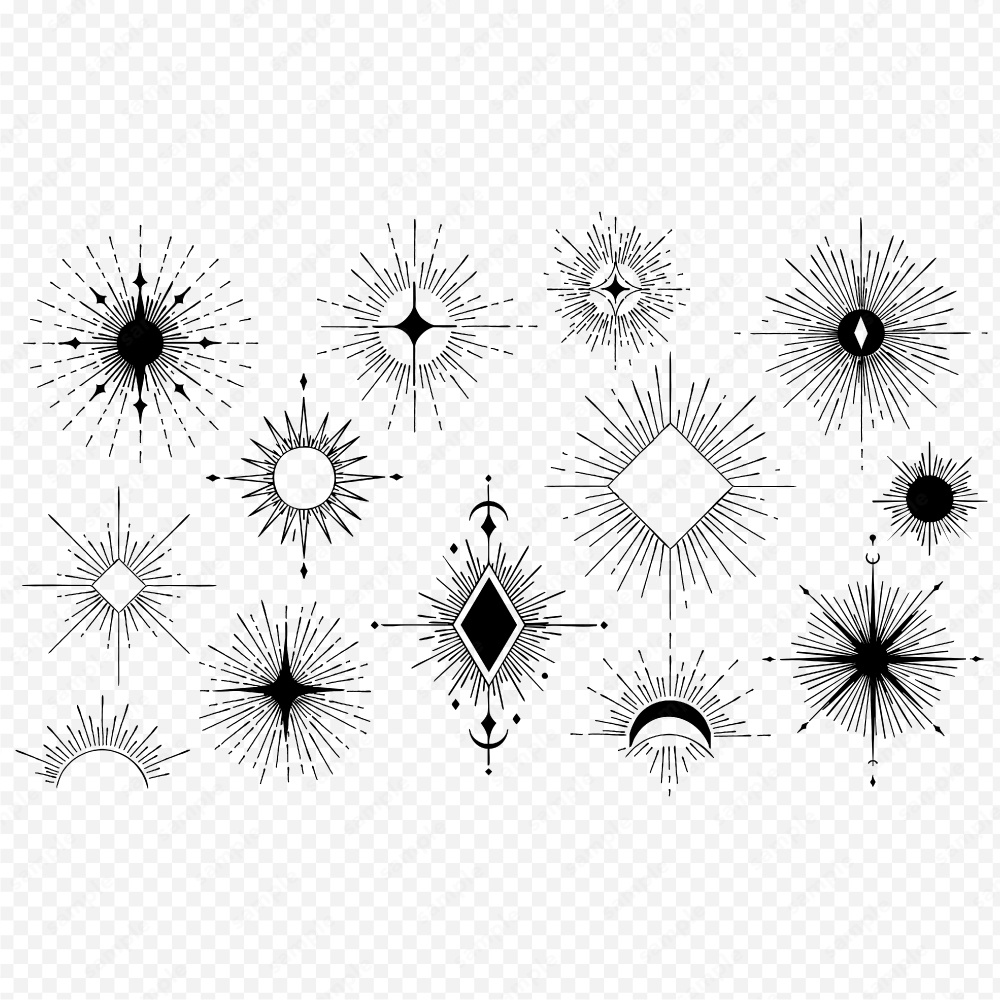 神秘的なサンバーストのおしゃれなラインアート100パターン / 4色セット