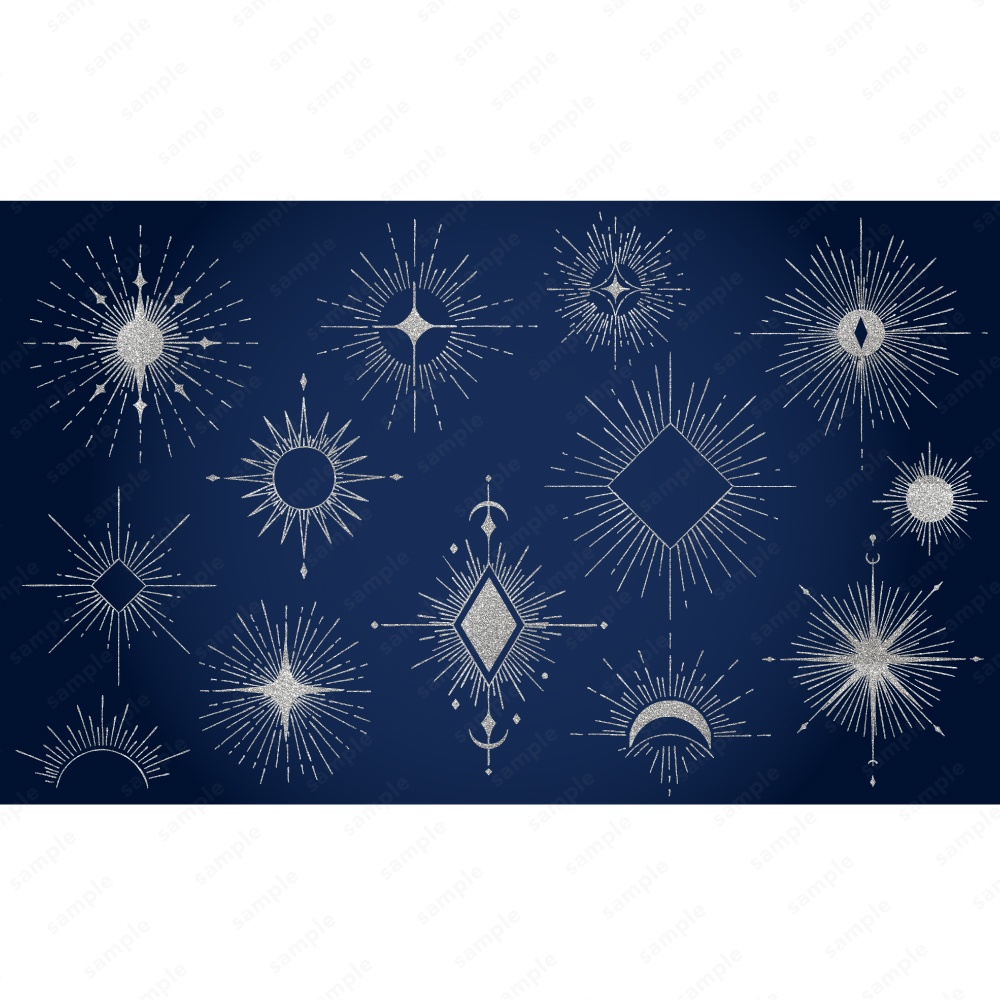 神秘的なサンバーストのおしゃれなラインアート100パターン / 4色セット