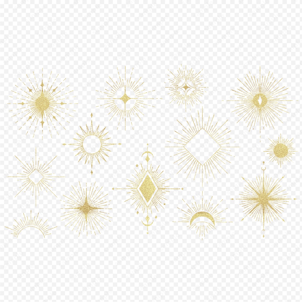 神秘的なサンバーストのおしゃれなラインアート100パターン / 4色セット