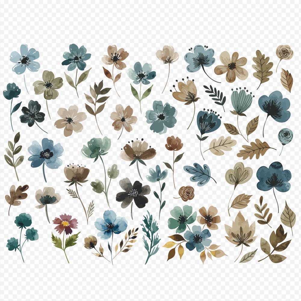 【透過素材】冬の季節の草花の水彩イラスト素材 / 約150パターン