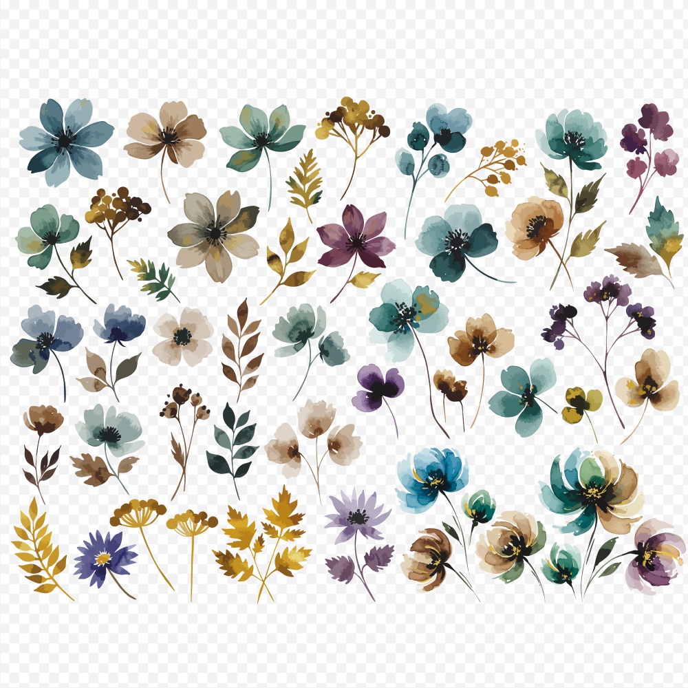 【透過素材】冬の季節の草花の水彩イラスト素材 / 約150パターン