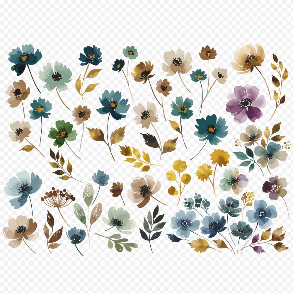 【透過素材】冬の季節の草花の水彩イラスト素材 / 約150パターン