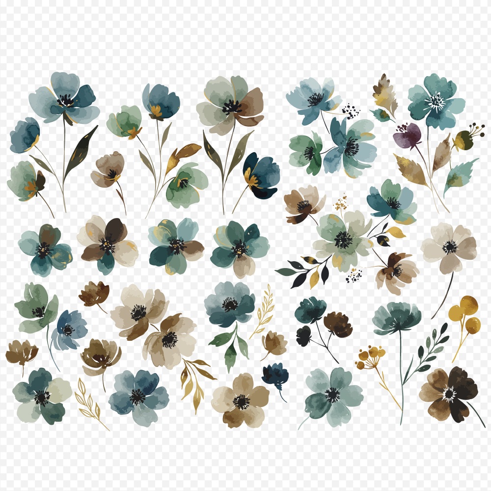 【透過素材】冬の季節の草花の水彩イラスト素材 / 約150パターン