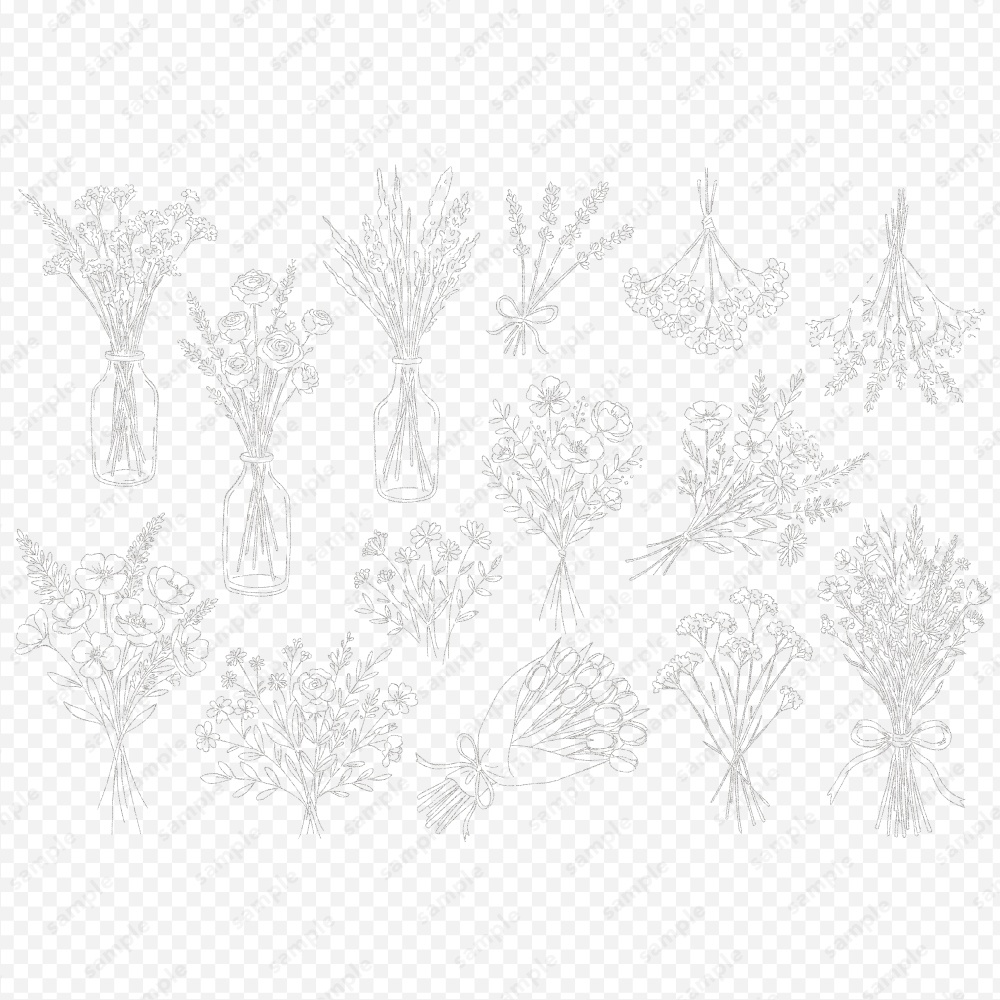 【透過素材】ボタニカルなブーケのラインアート素材104パターン