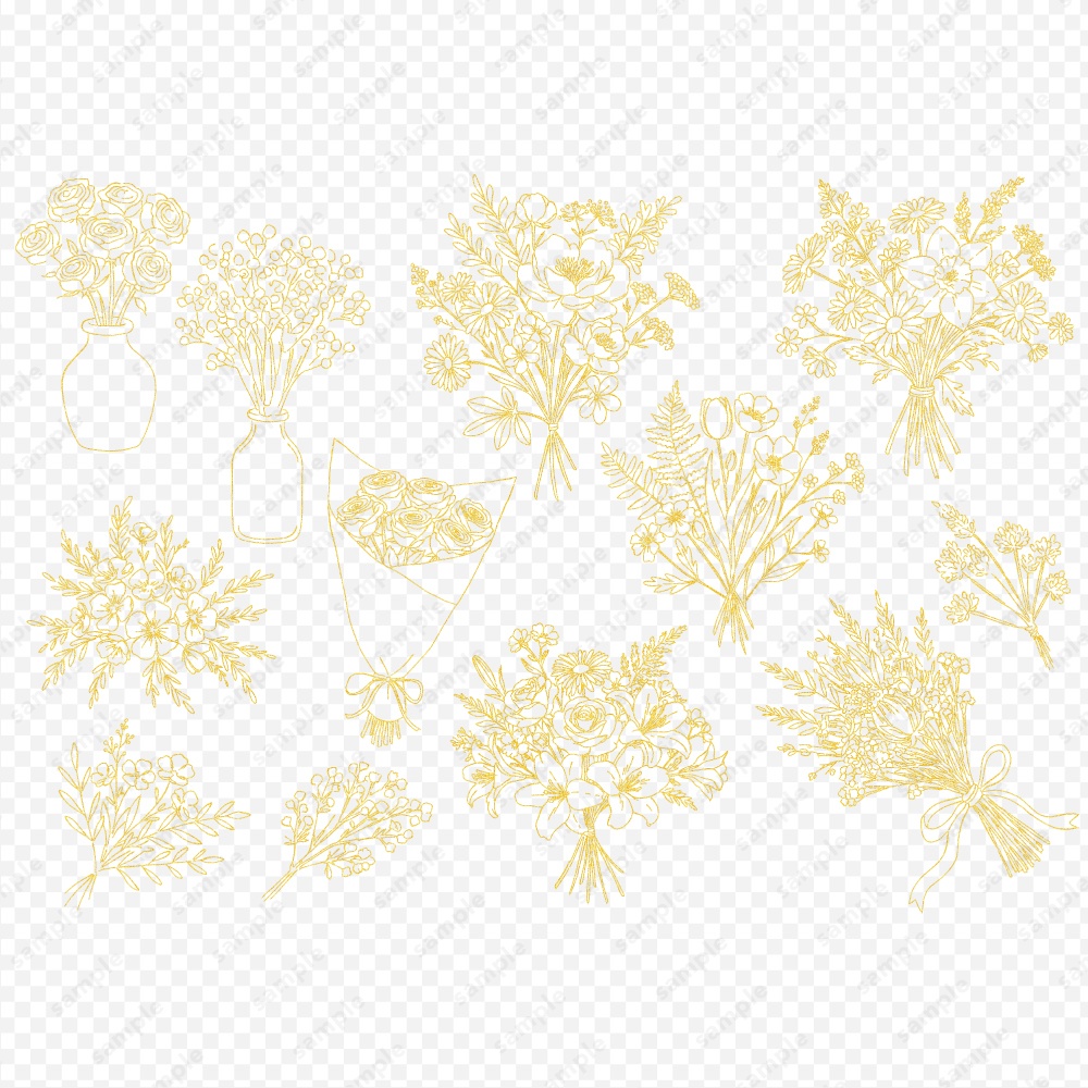 【透過素材】ボタニカルなブーケのラインアート素材104パターン