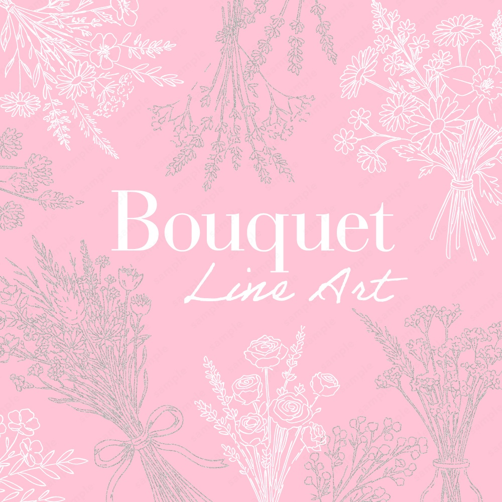 【透過素材】ボタニカルなブーケのラインアート素材104パターン