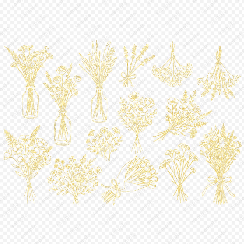 【透過素材】ボタニカルなブーケのラインアート素材104パターン