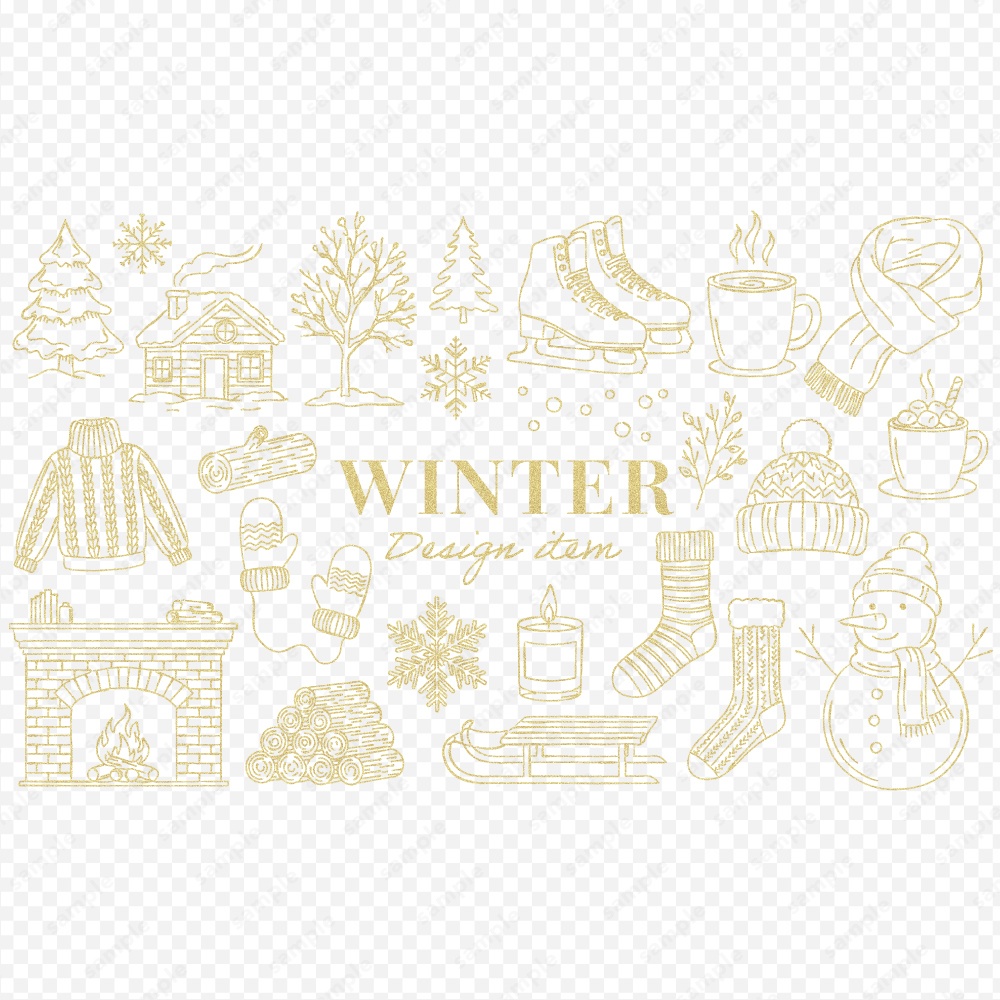 冬のイメージのおしゃれな線画イラスト / 4色セット