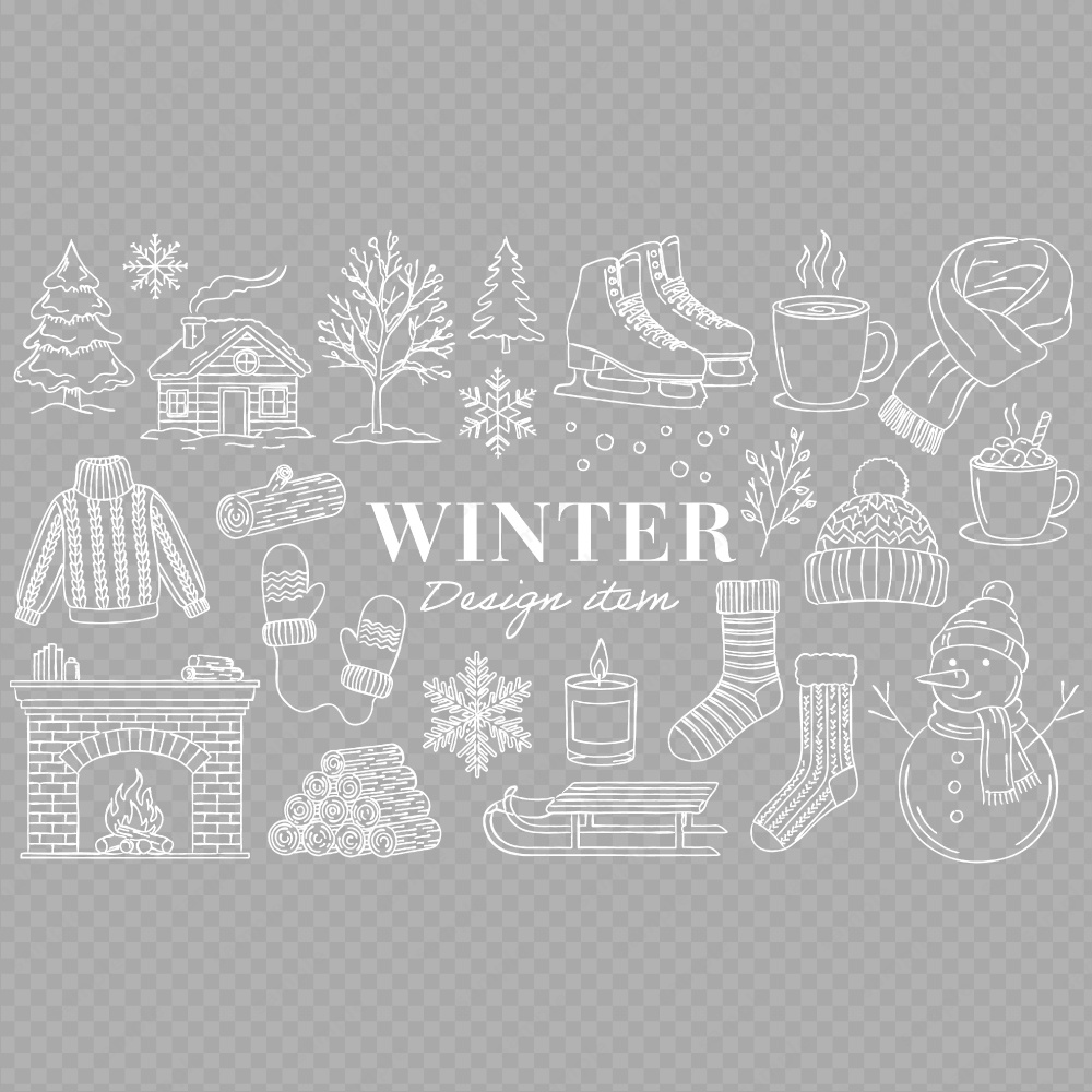 冬のイメージのおしゃれな線画イラスト / 4色セット