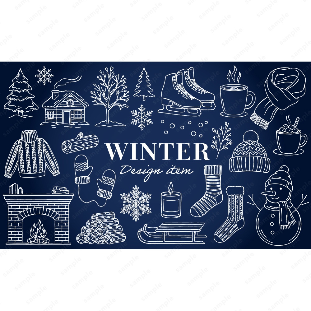 冬のイメージのおしゃれな線画イラスト / 4色セット