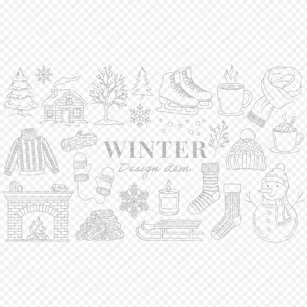 冬のイメージのおしゃれな線画イラスト / 4色セット