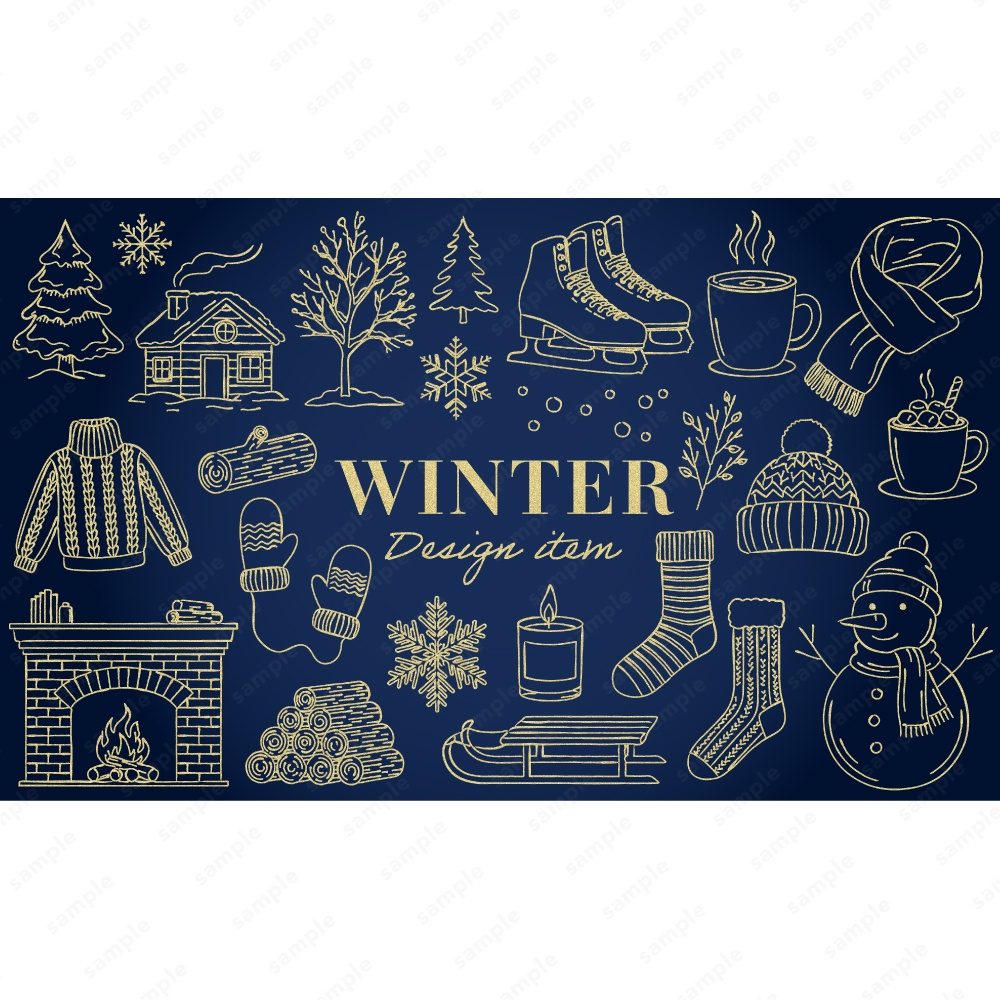 冬のイメージのおしゃれな線画イラスト / 4色セット