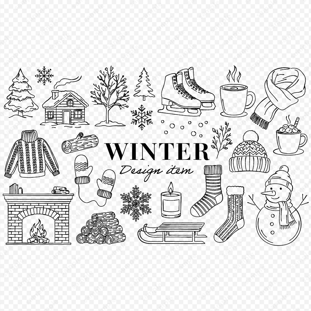 冬のイメージのおしゃれな線画イラスト / 4色セット