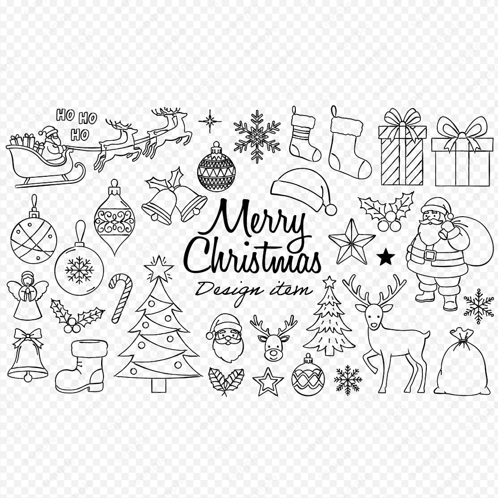 クリスマスモチーフのおしゃれな線画イラストセット