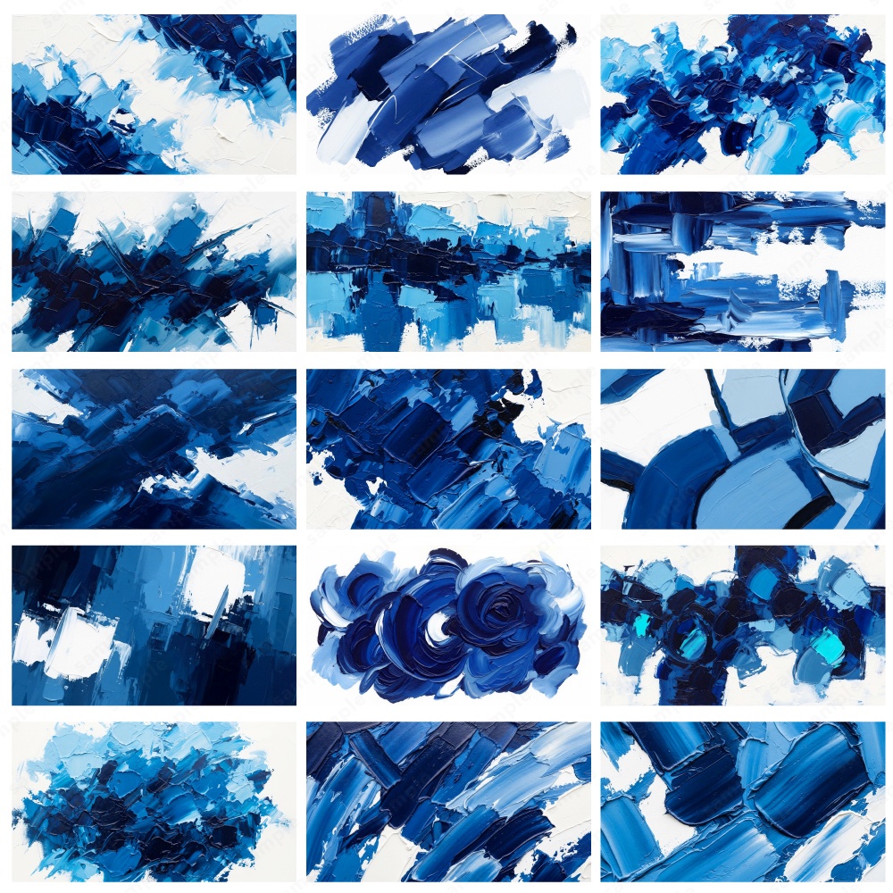 【背景素材】ディープブルーの油絵インクのおしゃれなアートテクスチャ50枚セット