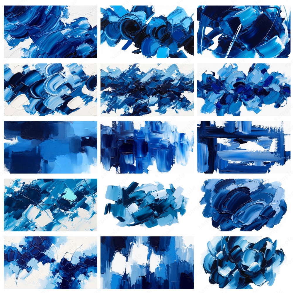 【背景素材】ディープブルーの油絵インクのおしゃれなアートテクスチャ50枚セット