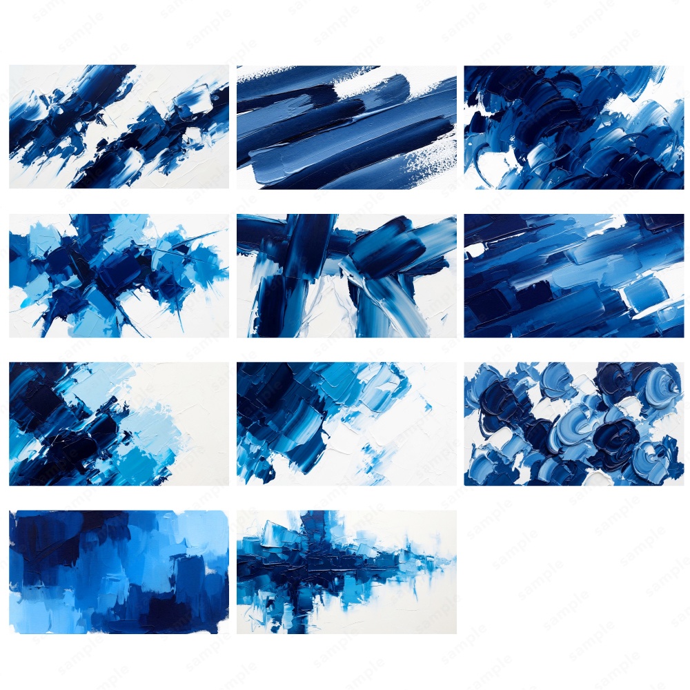 【背景素材】ディープブルーの油絵インクのおしゃれなアートテクスチャ50枚セット