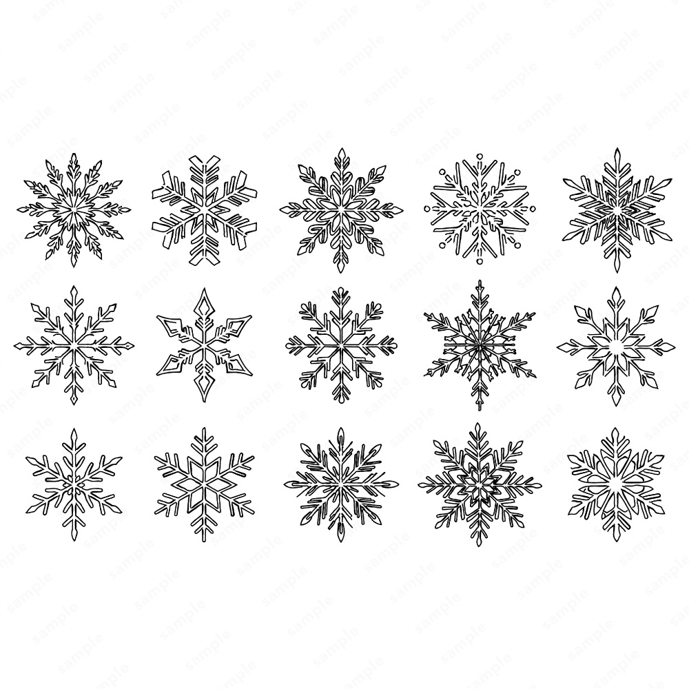 雪の結晶のおしゃれなラインアート120パターン / 4色セット
