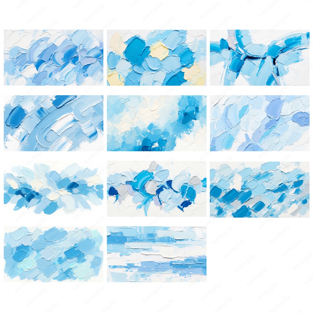 【背景素材】ブルーの油絵インクのおしゃれなアートテクスチャ50枚セット