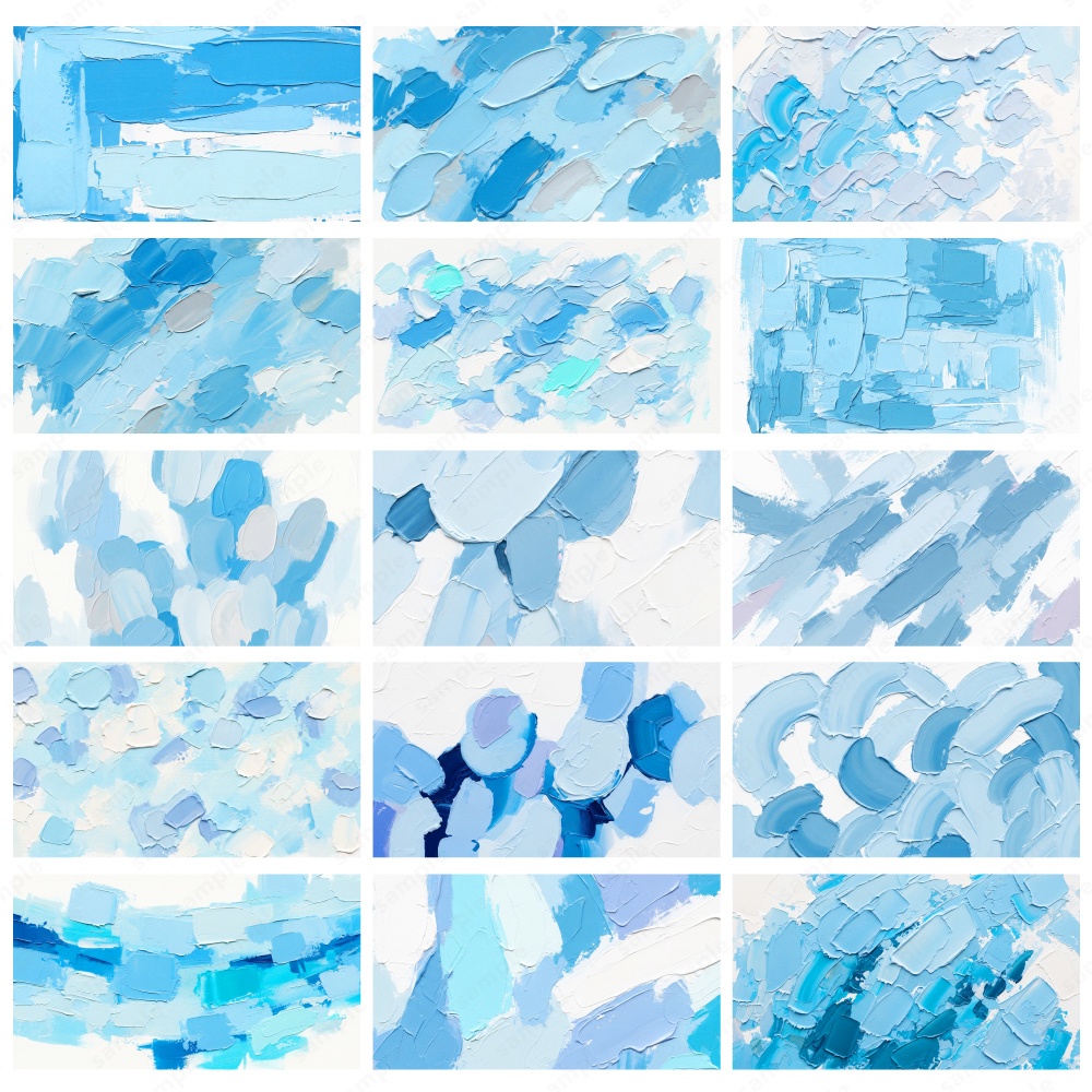 【背景素材】ブルーの油絵インクのおしゃれなアートテクスチャ50枚セット
