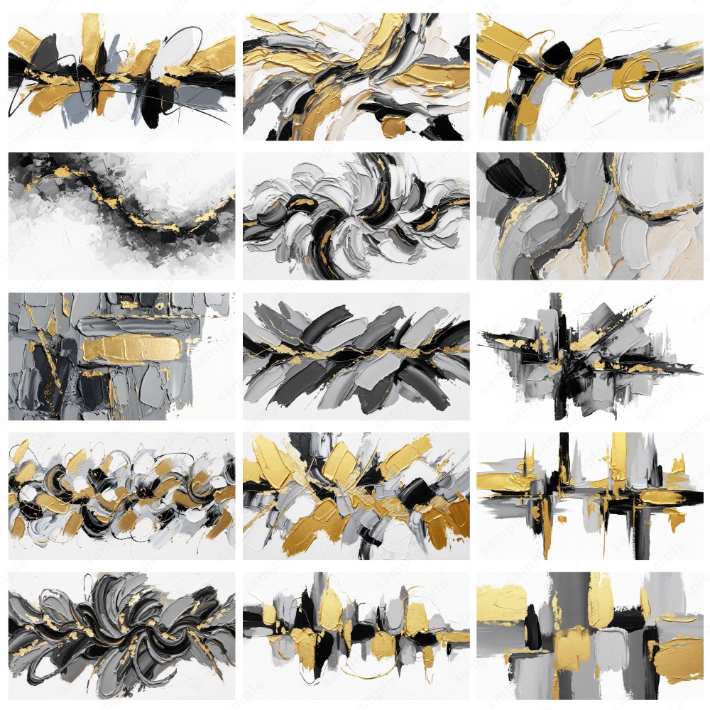 【背景素材】モノクロゴールドの油絵インクのおしゃれなアートテクスチャ50枚セット