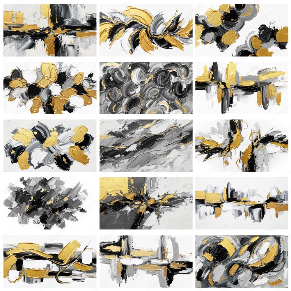 【背景素材】モノクロゴールドの油絵インクのおしゃれなアートテクスチャ50枚セット
