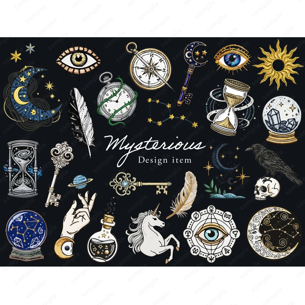 神秘的なモチーフのアイコンイラストセット
