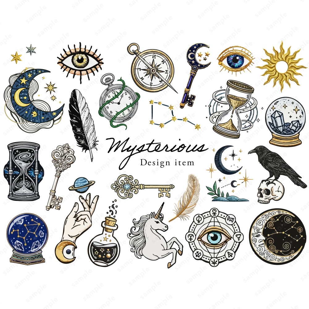 神秘的なモチーフのアイコンイラストセット